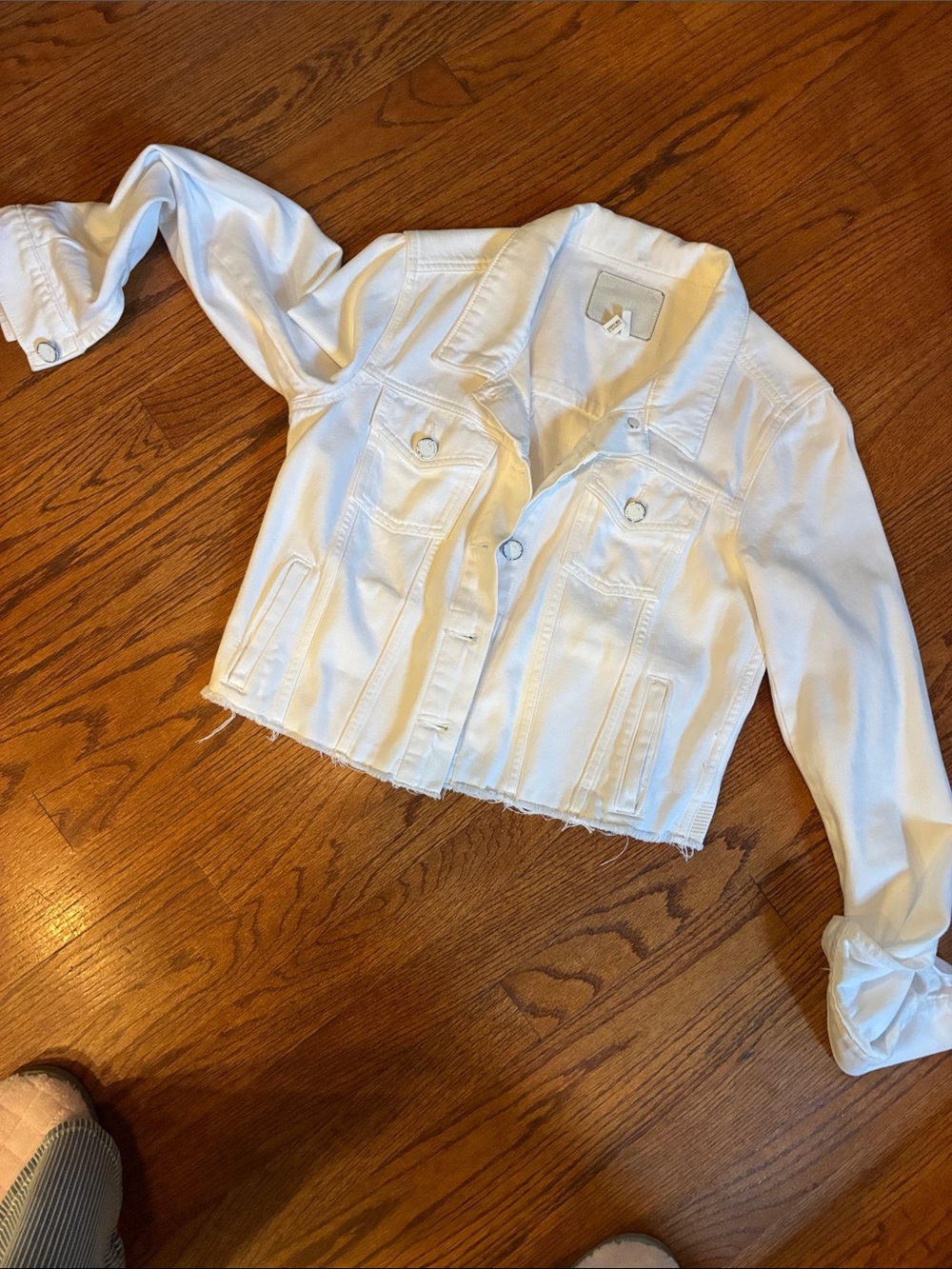 Paige White denim with distressed buttons. Size S